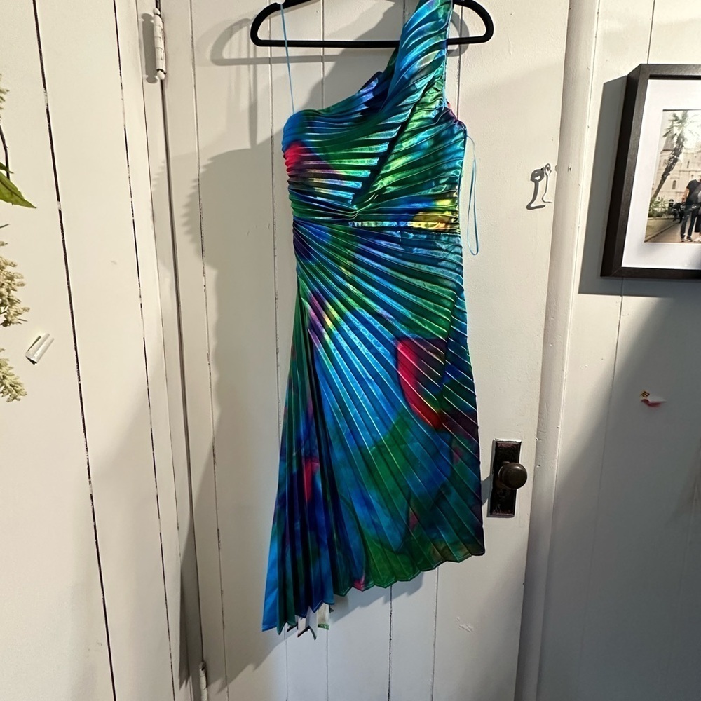 AKIRA NWT Multicolor One-Shoulder Pleated Dress
